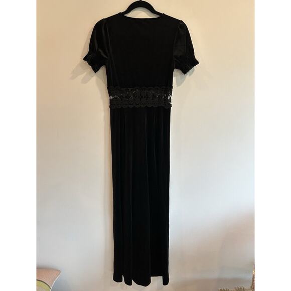 Goth Emo Whimisgoth Maxi Velvet Dress Lace Button Size Small Stretch Smocked - Picture 5 of 9